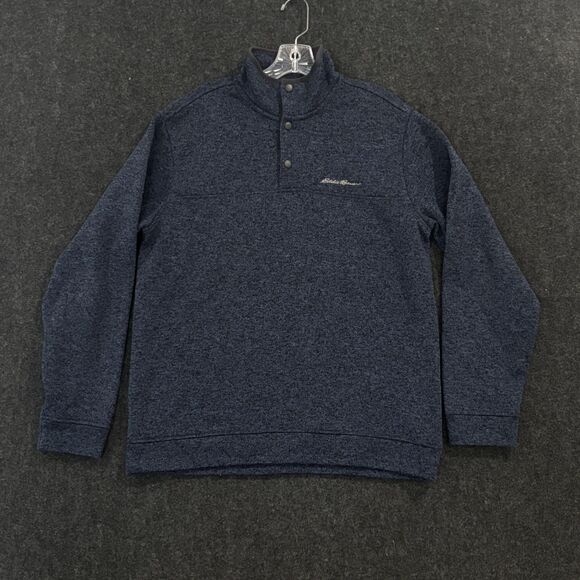 Eddie Bauer Radiator Pullover Men's Large Navy Blue Snap Button Fleece Sweater - Picture 1 of 8
